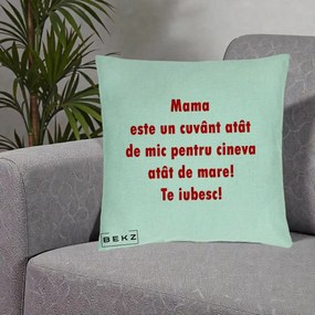 Cadou pentru Mama - Perna Personalizata Mama Cuvant Mic, 40x40 cm, Verde Menta, Husa Detasabila, Perna Inclusa, BEKZ®
