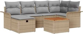 vidaXL Set de canapele pentru grădină cu pernă 7 pcs Bej Rattan poli