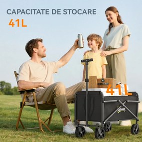 Outsunny Cărucior de Grădină Pliabil Compact, Cărucior Robust Multifuncțional pentru Exterior cu Roți Universale și Mâner Reglabil, pentru Sport, Camping, Cumpărături, Negru | Aosom Romania