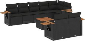 vidaXL Set mobilier de grădină cu perne, 9 piese, negru, poliratan