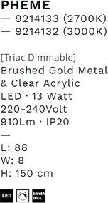 Lustra LED 2700K suspendata design liniar PHEME auriu periat