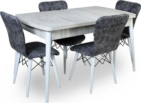 Set masa extensibila cu 6 scaune tapitate Homs cristal  bej-gri-picior-alb-170 x 80 cm