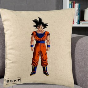 Perna Personalizata Dragon Ball Goku Complet in Gi Portocaliu, 40x40 cm, Bej, Husa Detasabila, Perna Inclusa, BEKZ®