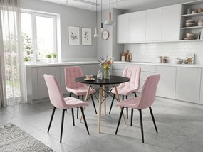 Scaun de masa SPLIT VELVET cu picioare negre, roz deschis