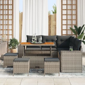 vidaXL Set de canapea pentru grădină cu 8 piese și pernuțe gri din rattan poliesteric, acacia.