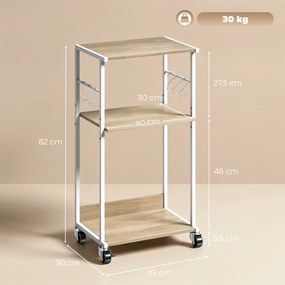 HOMCOM Suport pentru Imprimantă pe 3 Niveluri cu Roți și Cârlige, Masă Modernă, Lemn Natural. | Aosom Romania