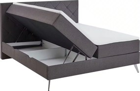 Boxspring 180x200 cm, lada de depozitare, saltele și topper inclus, culoare gri antracit, material țesătură, cu picioare înalte