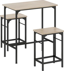 HOMCOM Set Mobilier Bar 3 Piese cu Masă de Bucătărie și 2 Scaune de Bar, Negru și Lemn | Aosom Romania
