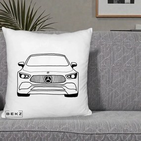Perna Personalizata Mercedes-Benz Fata Linie, 40x40 cm, Alb Pufos, Husa Detasabila, Perna Inclusa, BEKZ®