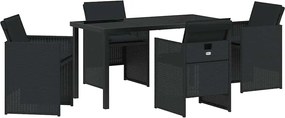 vidaXL Set de masă pentru grădină cu pernă 5 pcs Negru poliratan