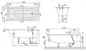 Cada dreptunghiulara, Villeroy&amp;Boch Oberon, compozit Quaryl, 170x75cm, Alb Alpin, UBQ170OBE2V-01