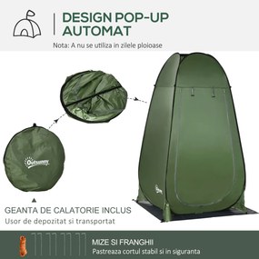 Outsunny Cort de Duș pentru Camping cu Ușă cu Fermoar, Geantă de Transport și Buzunar, 126x124x189 cm, Verde Închis | Aosom Romania