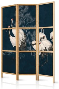 Paravan japonez - Night gathering - cranes drawn in dry pastel, on a dark background