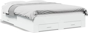 vidaXL Cadru de pat cu sertare, alb, 135x190 cm, lemn prelucrat