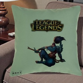 Perna Personalizata League of Legends Yasuo, 40x40 cm, Verde, Husa Detasabila, Perna Inclusa, BEKZ®