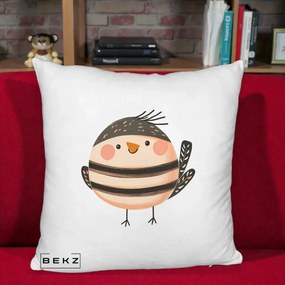 Perna Decorativa Pui Kawaii Bej-Negru Dungat, 40x40 cm, Alb Pufos, Husa Detasabila, Perna Inclusa, BEKZ®