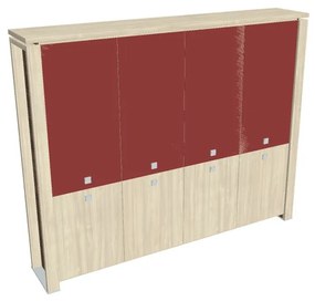 Dulap înalt Verno+ 260 x 46 x 210 cm, uși combinate, salcâm / roșu