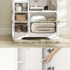 HOMCOM Credență Bufet cu Compartiment Deschis, Sertar, 3 Rafturi și Dulap cu 2 Uși, din Lemn, 80x30x82 cm, Alb | Aosom Romania