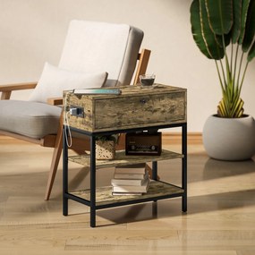 HOMCOM Măsuță de Cafea cu 2 Prize și 2 Porturi USB, Sertar și 2 Rafturi Deschise, 60x30x66,5 cm, Maro | Aosom Romania
