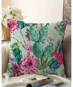 Față de pernă din amestec de bumbac Minimalist Cushion Covers Lovely Cactus, 55 x 55 cm, verde