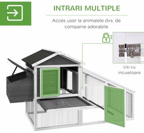 PawHut Cusca pentru Gaini Outoare sau Rate, Cotet Prefabricat din Lemn de Brad cu Acoperis Impermeabil, 178x95x100 cm, Gri