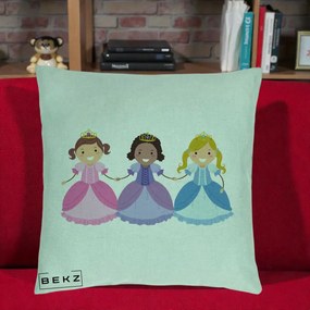 Perna Personalizata Printese Diverse Ilustratie, 40x40 cm, Verde Menta, Husa Detasabila, Perna Inclusa, BEKZ®