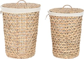 Set 2 coșuri de rufe din stuf și bumbac, maro, cu capac, finisaj natural, 58 x 40 x 40 cm, „Wasigny”