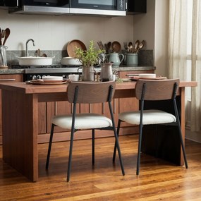 HOMCOM Set de 2 scaune de sufragerie cu șezut cu aspect de mohair, spătar curbat cu aspect de lemn, interior, crem | Aosom Romania