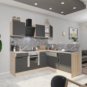 Mobilă de bucătărie de colț Yorki 220, corp din stejar sonoma, față antracit satinat, element inferior cuptor