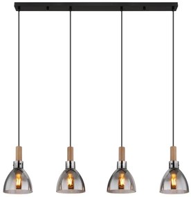 Globo 15550-4H - Lustră suspendată MATTEA pe cablu, 4xE27/6W/230V, negru/fumuriu