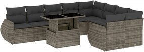 vidaXL Set mobilier de grădină cu perne, 10 piese, gri, poliratan