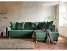 Colțar verde extensibil cu tapițerie din catifea reiată (colț dreapta) Lazy Lukka – Miuform