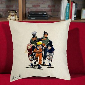 Perna Personalizata Naruto Echipa 7 Kakashi Sensei, 40x40 cm, Ecru, Husa Detasabila, Perna Inclusa, BEKZ®