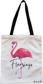 Sacosa de Panza pentru Cumparaturi, Geanta Tote, model Flamingo, Cu fermoar, 38x34.5 cm, Alba, BEKZ®