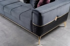 Canapea extensibila cu 3 locuri living – stofa gri, detalii aurii – Extra