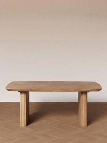 Masă dining cu blat herringbone, dreptunghiulară, din lemn de mango, natur, 8 locuri, cu picioare din lamele verticale, 77 x 190 x 95 cm, „Demira”