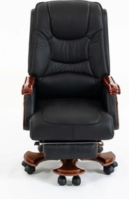 EXECUTIVE COMFORT 8007 – Scaun directorial din piele naturala si lemn masiv, Masaj in 9 puncte si Incalzire, rezistent 150 kg, Negru