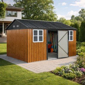 Şopron de grădină din tablă metalică, maro/antracit, 3,6x3,1x2,5 m, GABKO