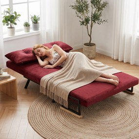 HOMCOM Canapea extensibilă 3 în 1, efect catifea, cu spătar reglabil și 2 perne, 102 x 73 x 81 cm, roșu vișiniu | Aosom Romania