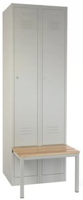 Dulap metalic cu bancheta, 60 x 85 x 185 cm, plinta, inchidere cilindrica, gri - RAL 7035