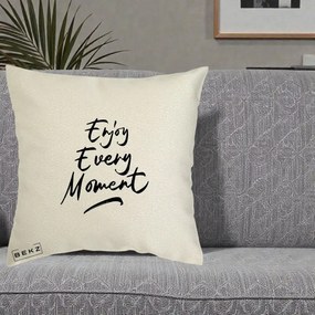 Perna Decorativa Enjoy Every Moment, 40x40 cm, Ecru, Husa Detasabila, Perna Inclusa, BEKZ®