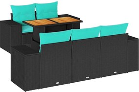 vidaXL Set mobilier de grădină cu perne, 6 piese, negru, poliratan