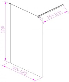 Cabină de duș Walker walk-in WI01-10 100x195 cm, cu sticlă de 8 mm