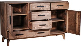 Comodă lemn masiv Timeless 5 Sertare 2 Uși Whisky, 146 × 45 × 85 cm