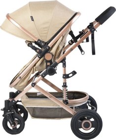 Carucior nou nascuti 2 in 1 NOVOKIDS™ Ciarra Gold PRO , Cu geanta bebe, Cadru Aluminiu , Amortizoare, Roti din cauciuc plin AVE, Landou, Modul sport,