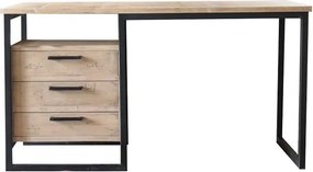 Birou vintage din lemn de pin, natur, cu 3 sertare și cadru din metal negru, 75 x 140 x 73 cm, „New York”