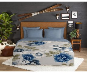 Lenjerie de pat albastră/gri din flanelă pentru pat de o persoană 140x200 cm Gabin – Good Morning