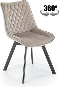 Scaun rotativ bucatarie K520, bej/negru, stofa catifelata/metal, 45x63