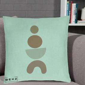 Perna Decorativa Geometric Boho Cercuri si Arc, 40x40 cm, Verde Menta, Husa Detasabila, Perna Inclusa, BEKZ®