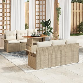 vidaXL Set de canapea de grădină de 7 piese cu perne bej din rattan sintetic și acacia